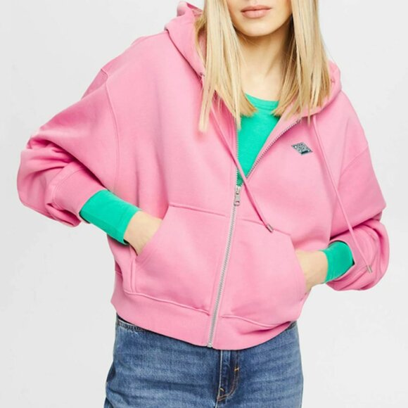Esprit Pink Cropped Zip Hoodie with Back Logo NWT - Picture 5 of 9